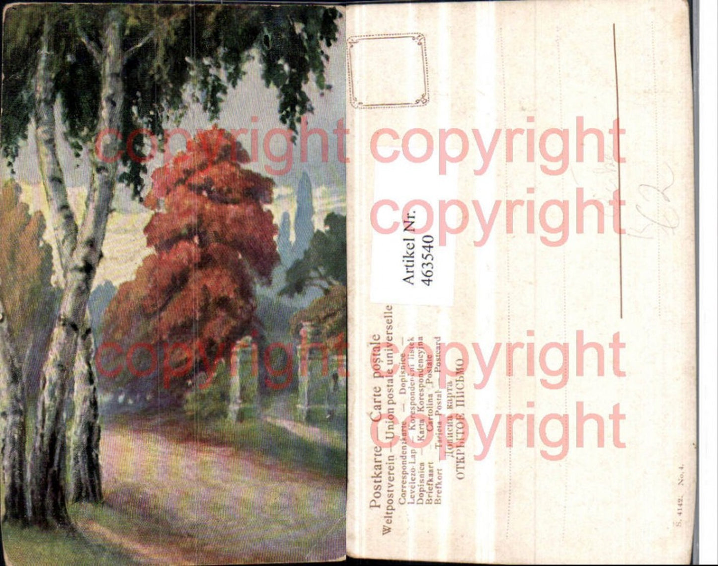 463540,Künstler AK Landschaft Bäume Birke