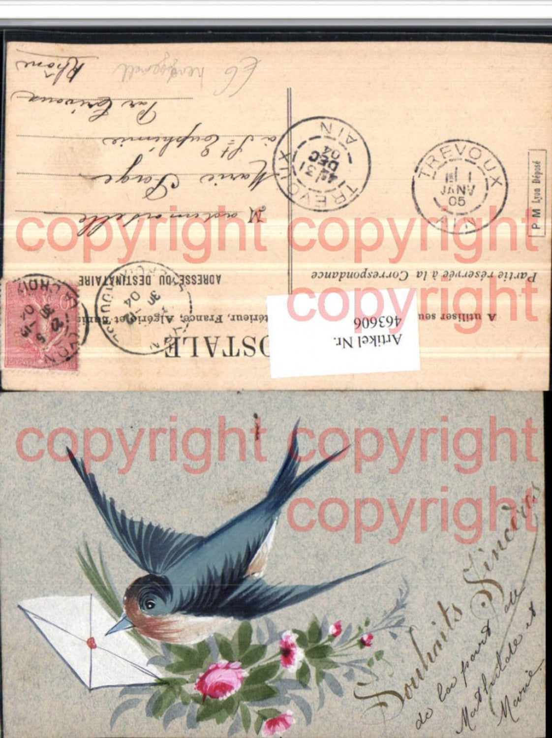 463606, Artist AK Hand-painted Swallow Bird Letter Flowers