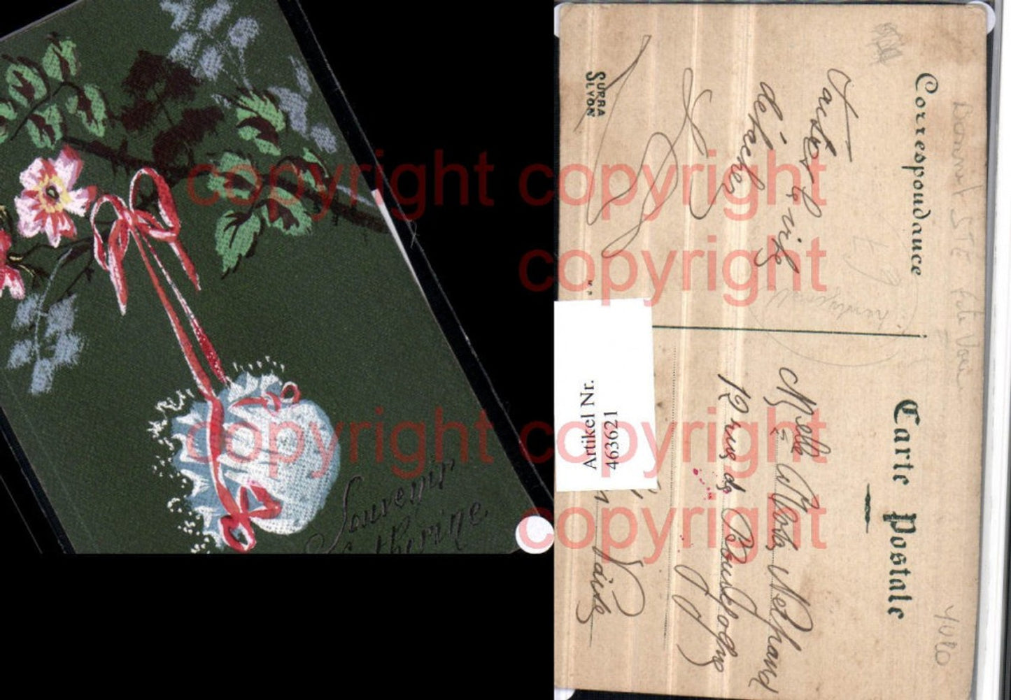 463621, Artist AK Hand-painted tree branch flowers ribbon