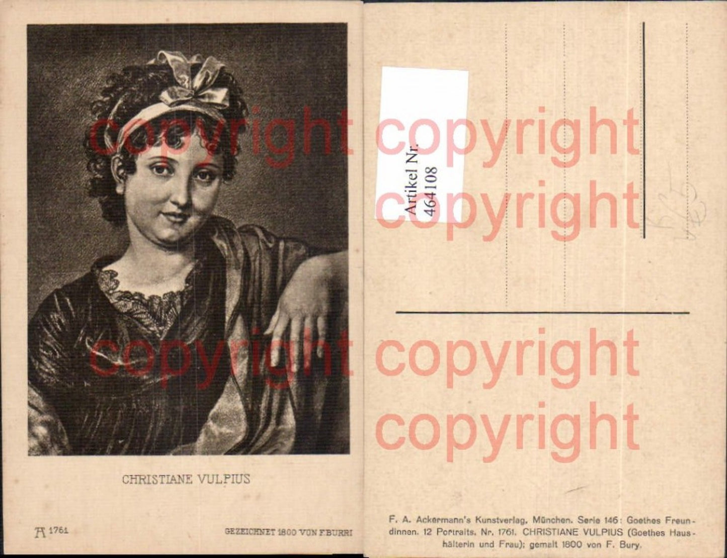 464108,Künstler Ak F. Burri Christiane Vulpius Kunst Wissenschaft pub F. A. Ackermann 146/1761