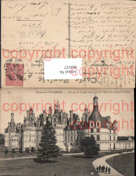 464527,Schloss Chateau de Chambord Vue sur la Facade nord prise de l Hotel du Grand St Michel