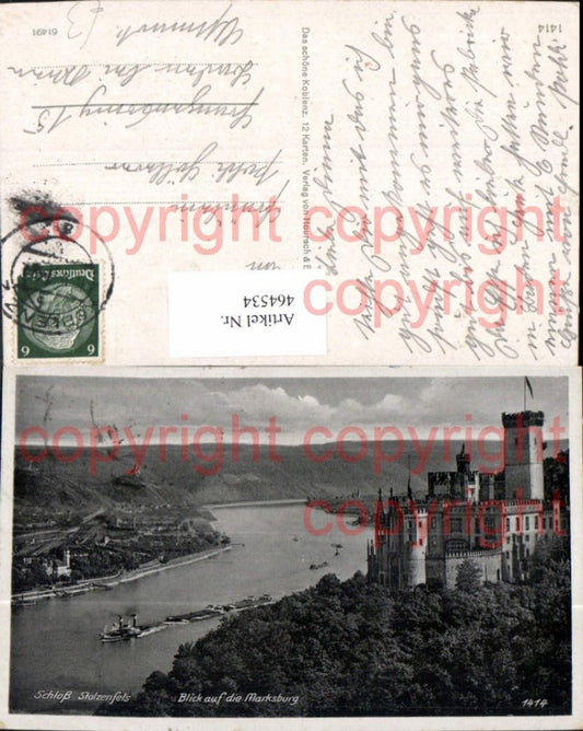 464534,Schloss Stolzenfels Blick auf d. Marksburg Schiff Dampfer