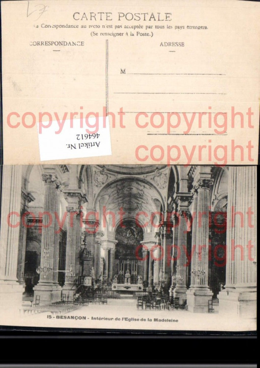 464612,Kirche Besancon Interieur de l Eglise de la Madeleine Innenansicht