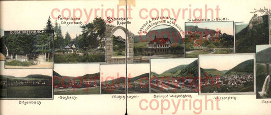 464987, Folding map, 2 parts. Gosbach Ditzenbad Degging Mühlhausen Paper Mill