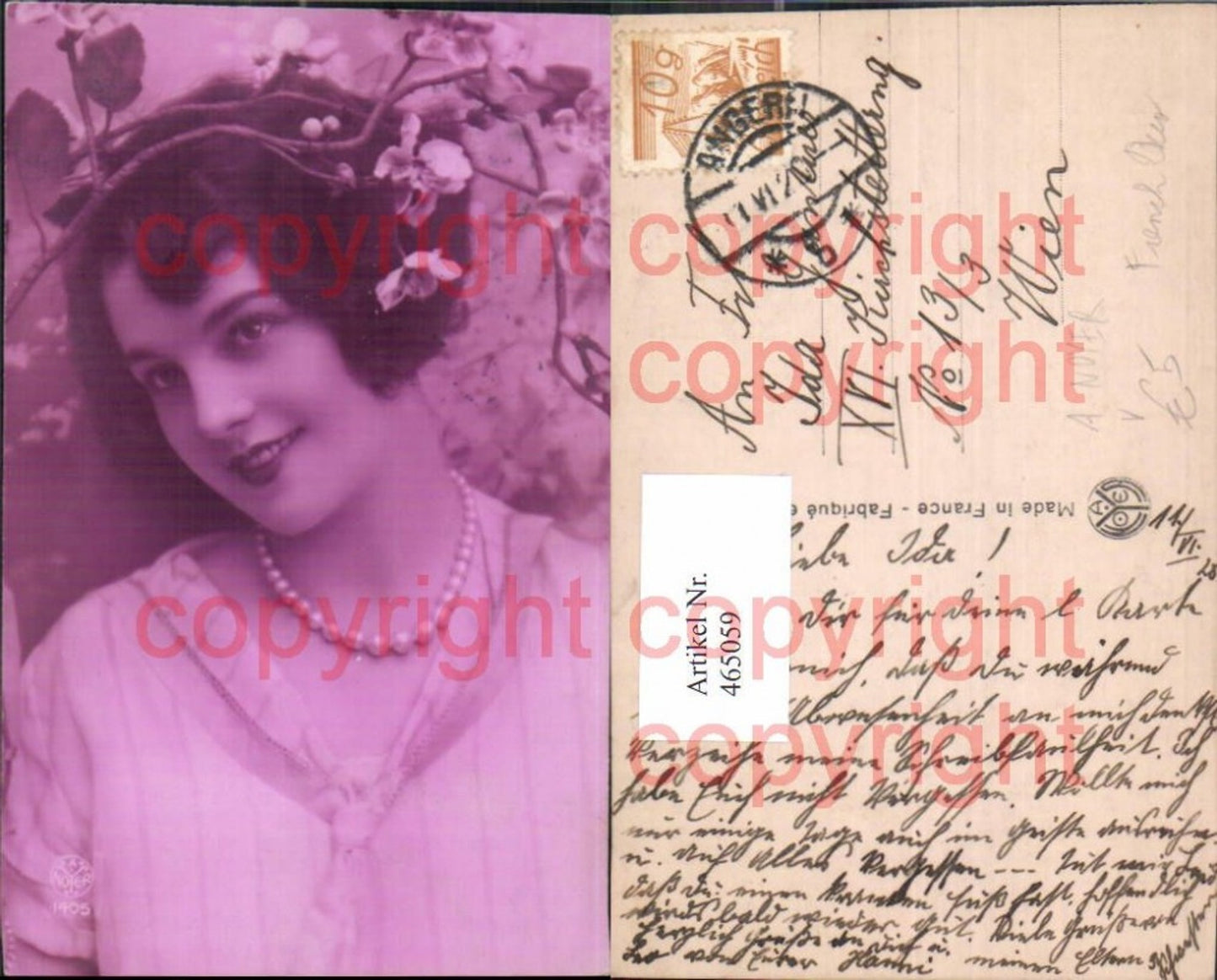 465059,Frau Perlenkette French Deco Beauty photo postcard pub A. Noyer 1405