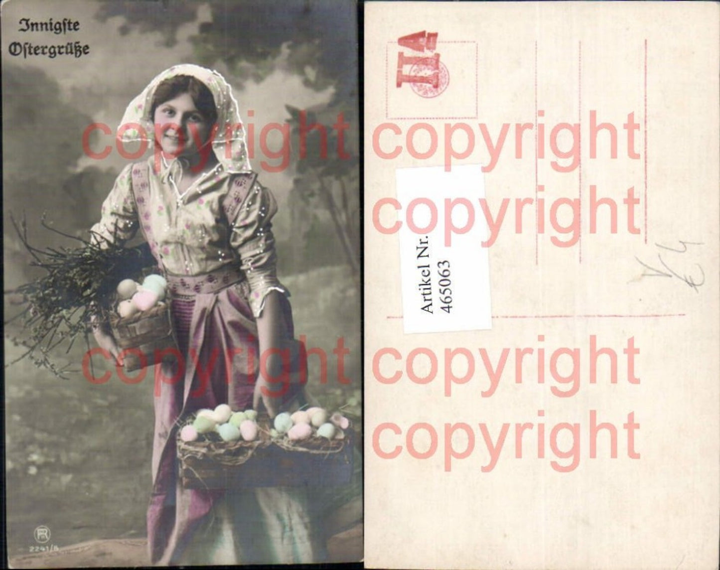 465063,Mädchen Pretty little Girl Children Tracht Korb Eier Ostern pub RPH 2241/5