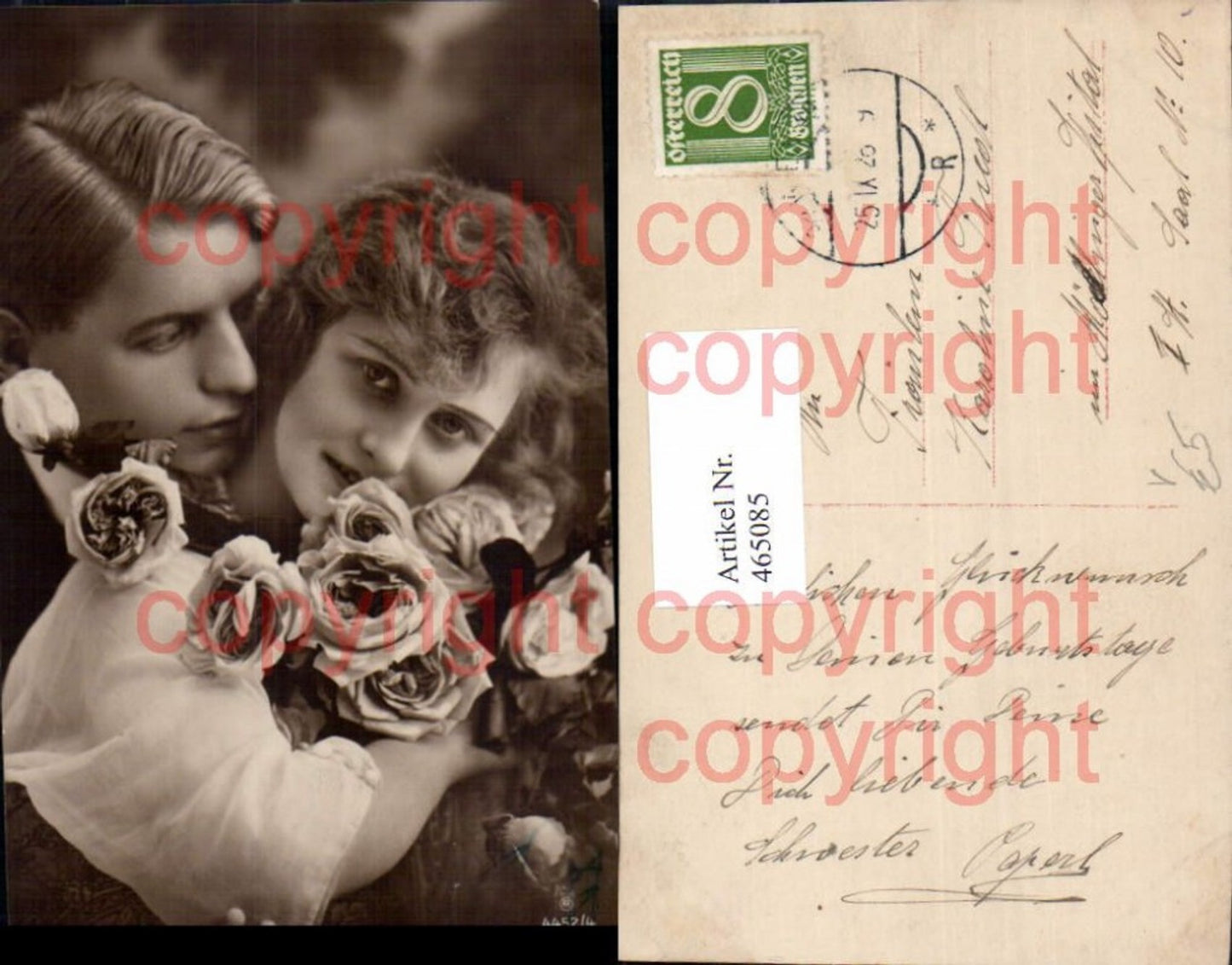 465085,Frau m. Mann Umarmung Liebe Rosen Blumen pub RPH 4452/4