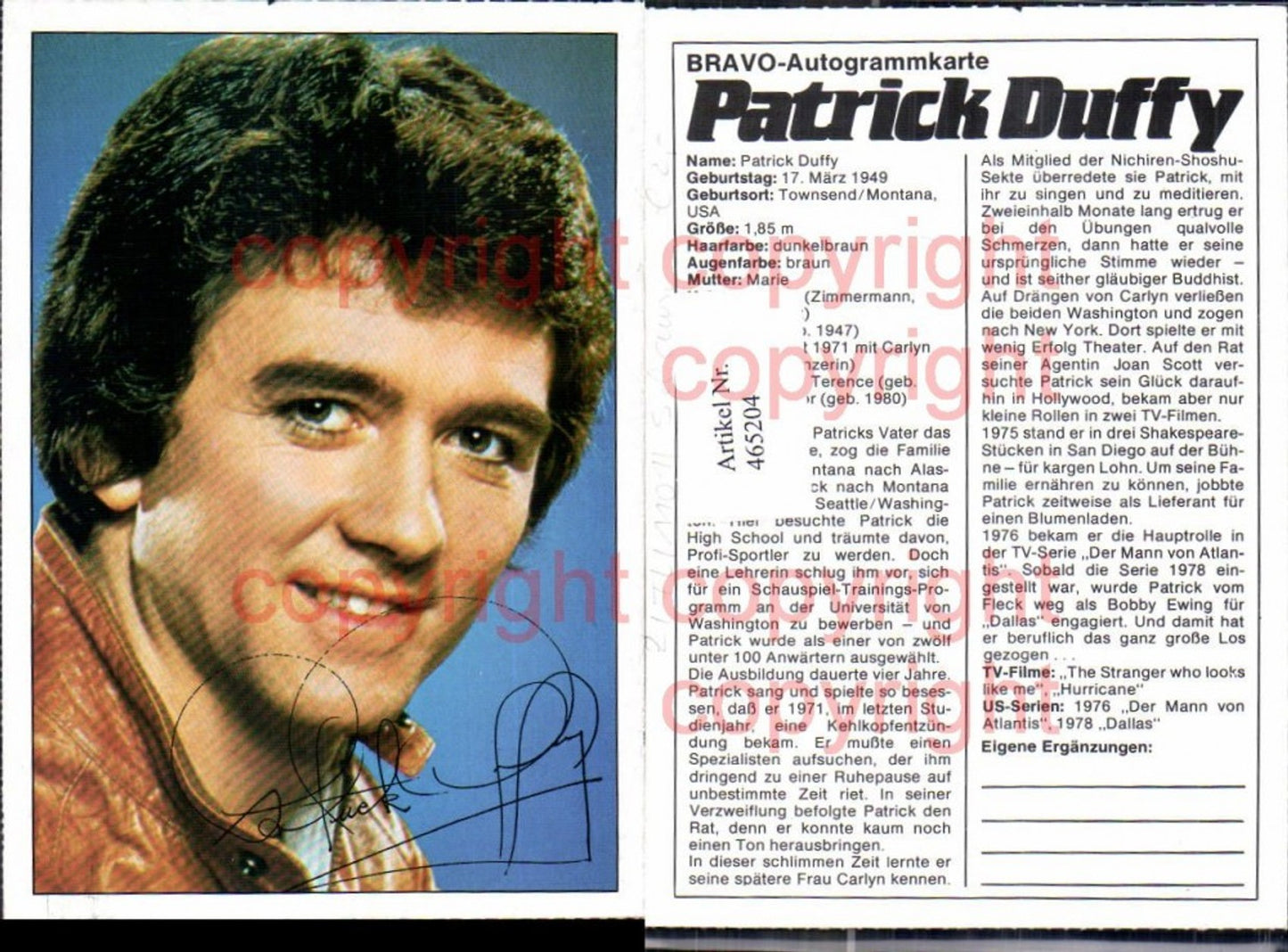 465204,Schauspieler Patrick Duffy Bravo Autogrammkarte