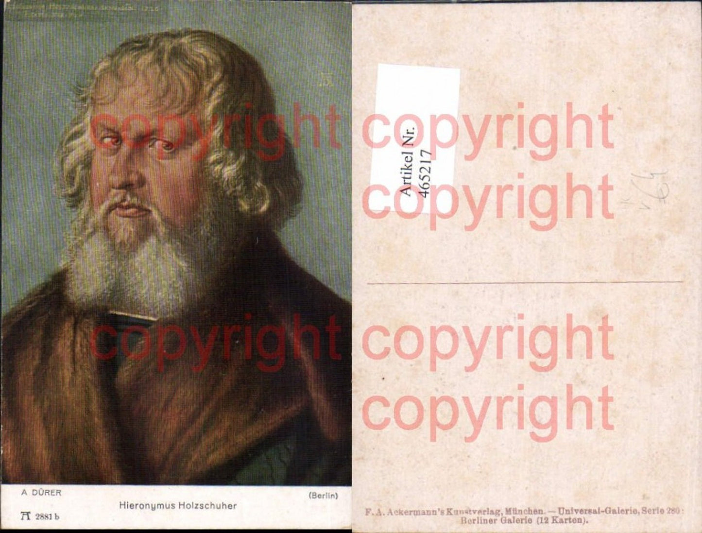 465217,A. Dürer Hieronymus Holzschuher Kunst Wissenschaft pub F. A. Ackermann 2881b