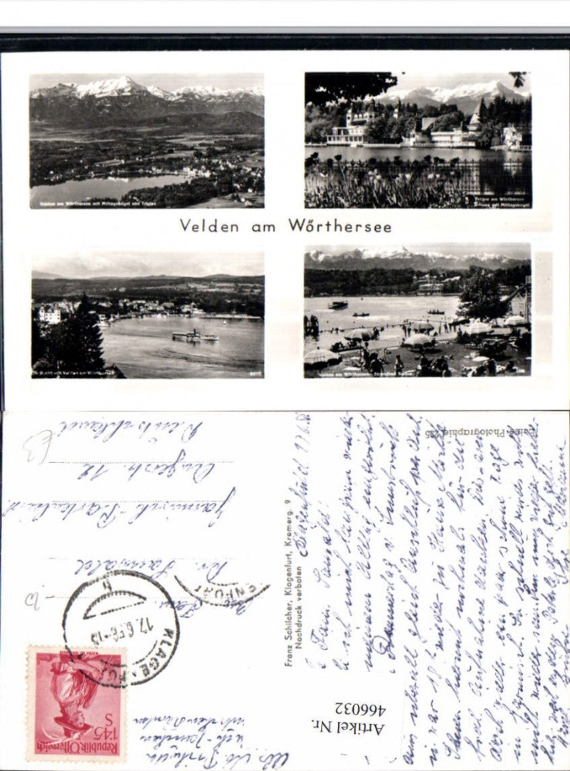 466032, Velden am Wörthersee, Total view of the castle and beach, multi-view postcard