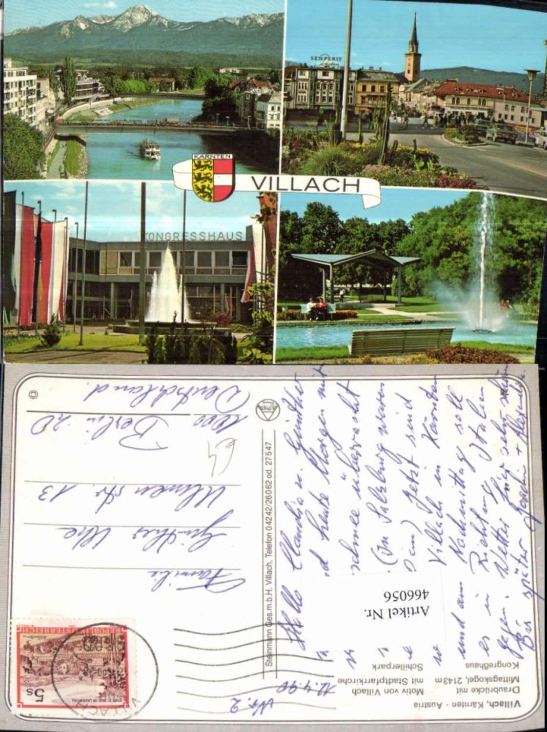 466056,Villach Brücke Kirche Kongresshaus Park Mehrbildkarte