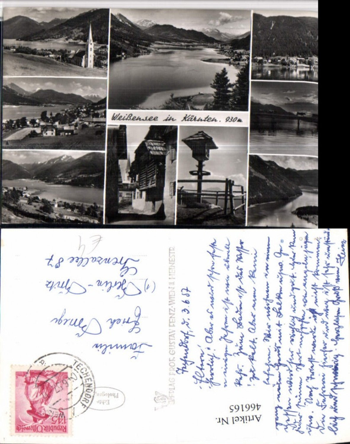 466165,Weißensee Totale See Bildstock Mehrbildkarte