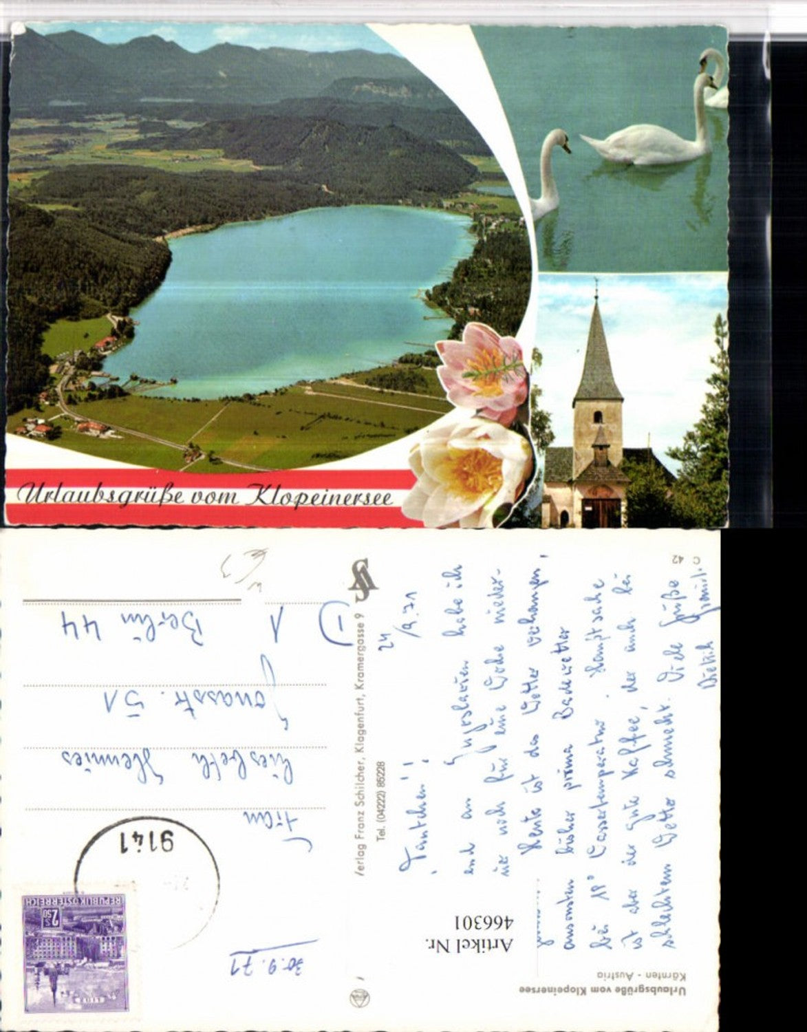 466301,Klopeinersee See b. St. Kanzian Kirche Schwäne Mehrbildkarte