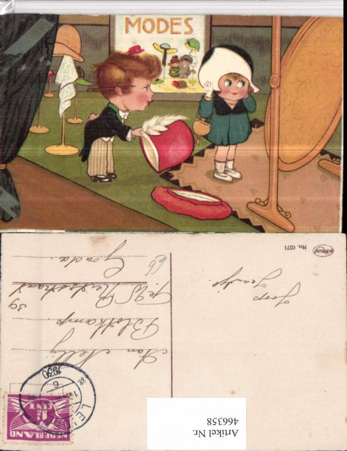 466358,Künstler AK Kinder als Erwachsene Mode Geschäft Hut Anprobe