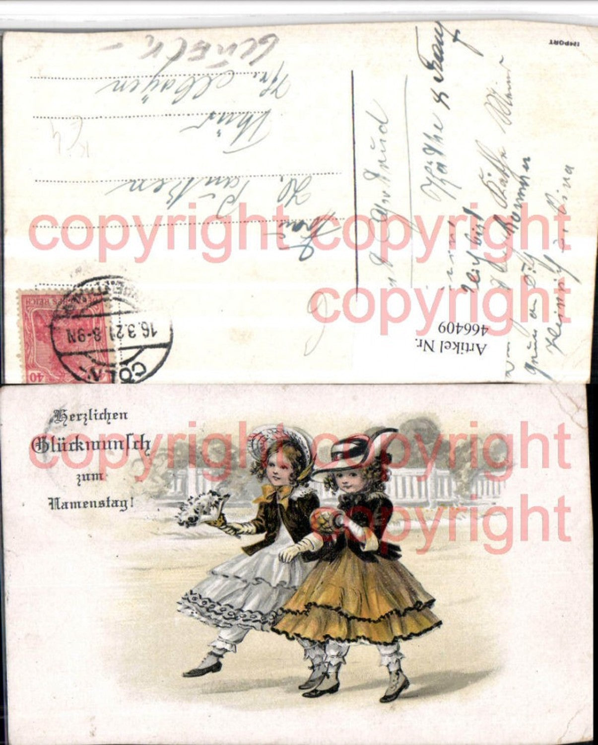 466409,Künstler AK Namenstag Kinder Mädchen Kleider Hut