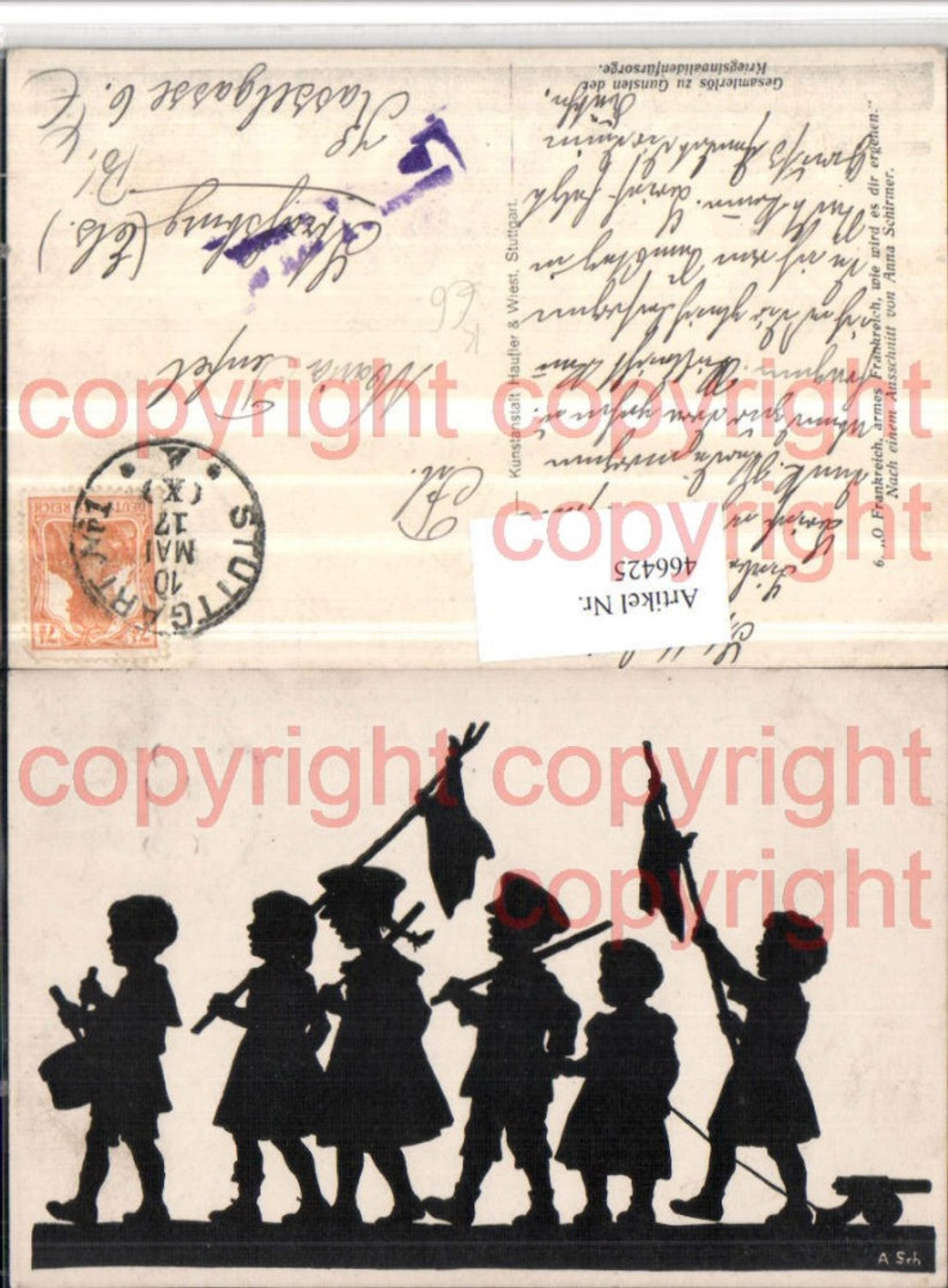 466425,Künstler AK Scherenschnitt Silhouette Anna Schirmer Kinder