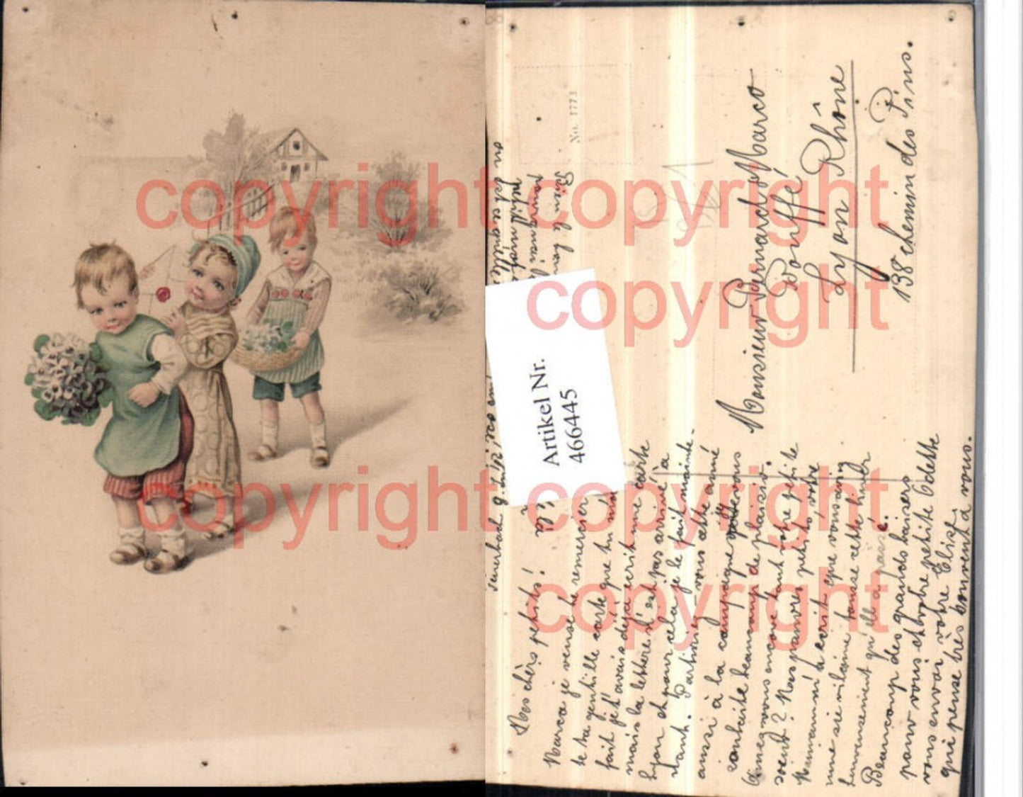 466445,Künstler AK Kinder Brief Blumen Korb