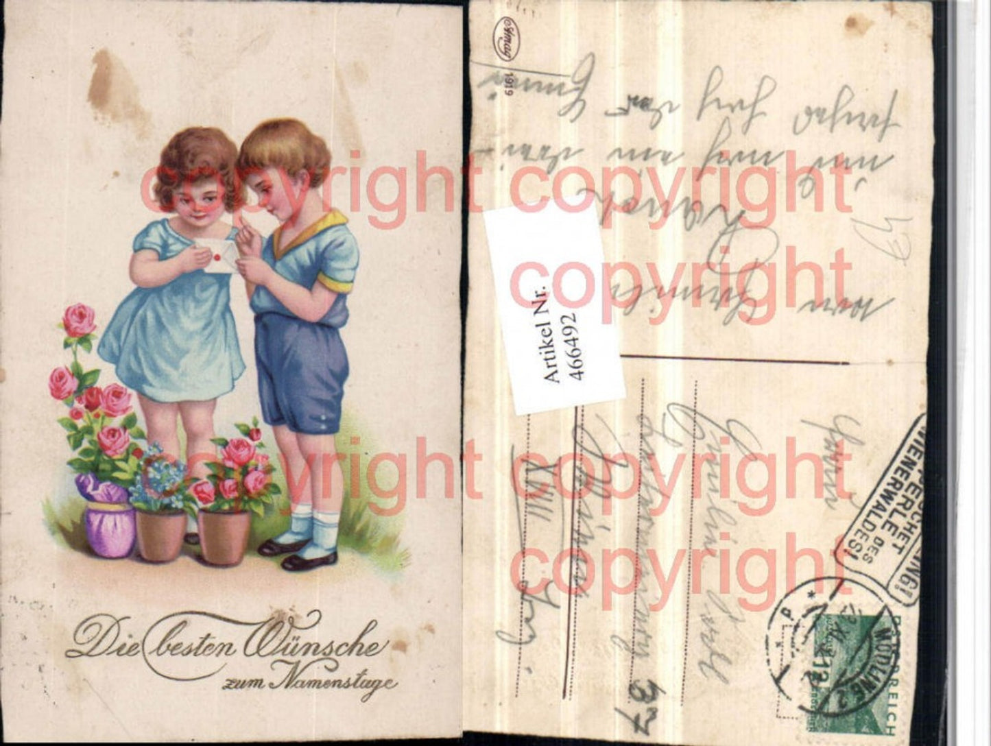 466492,Künstler AK Namenstag Kinder Brief Blumen Rosen