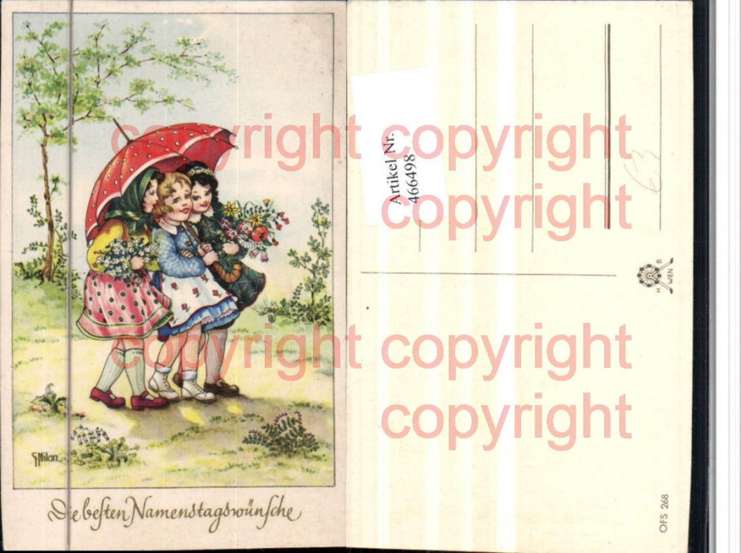 466498,Künstler AK Namenstag Kinder Mädchen Schirm Blumen