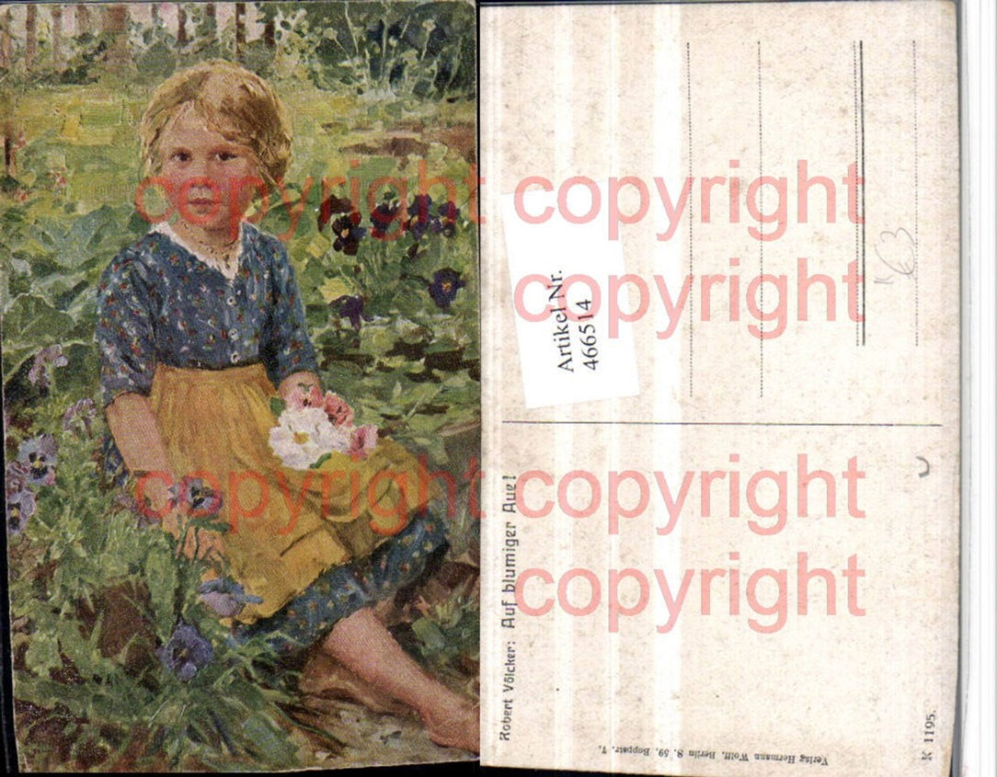466514,Künstler AK Robert Völcker Auf blumiger Aue Kind Mädchen