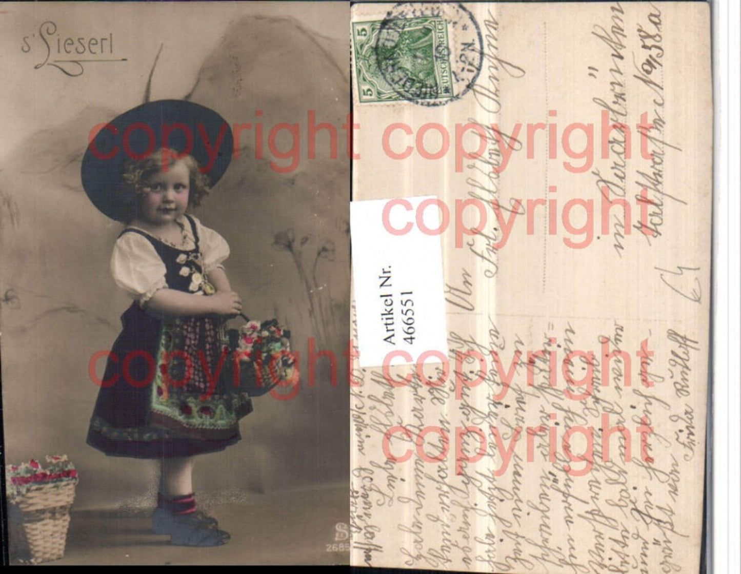 466551,Lieserl Kind Mädchen Tracht Federhut Korb