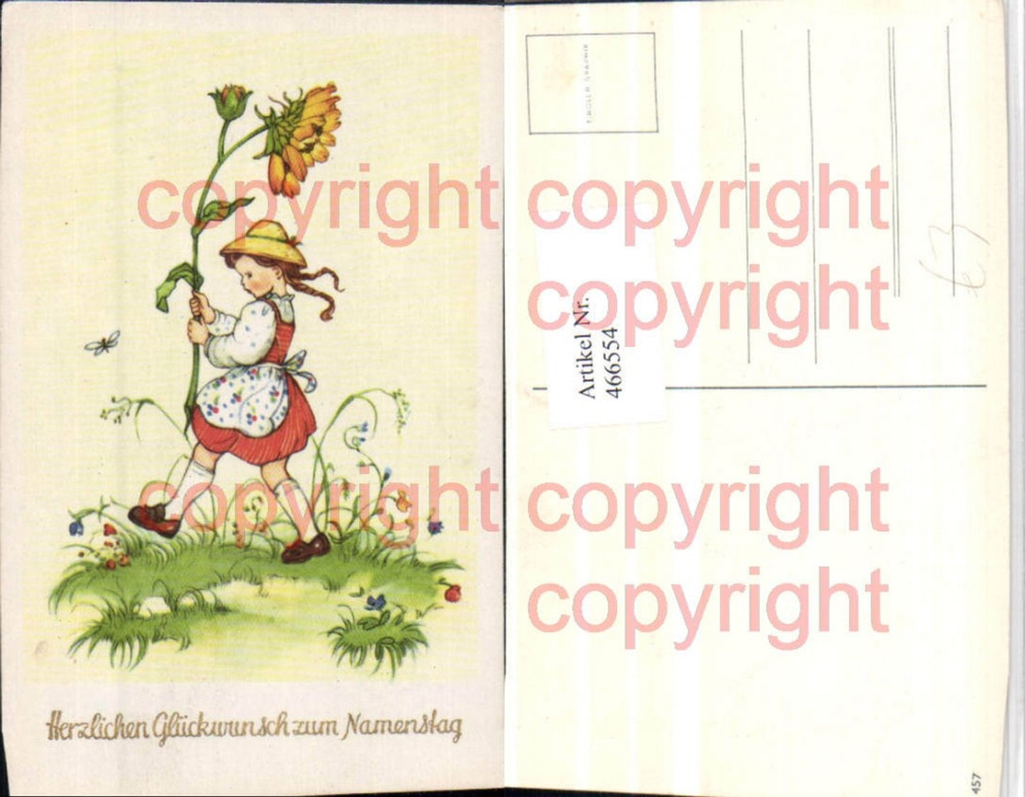 466554,Künstler AK Namenstag Kind Mädchen Hut Sonnenblume