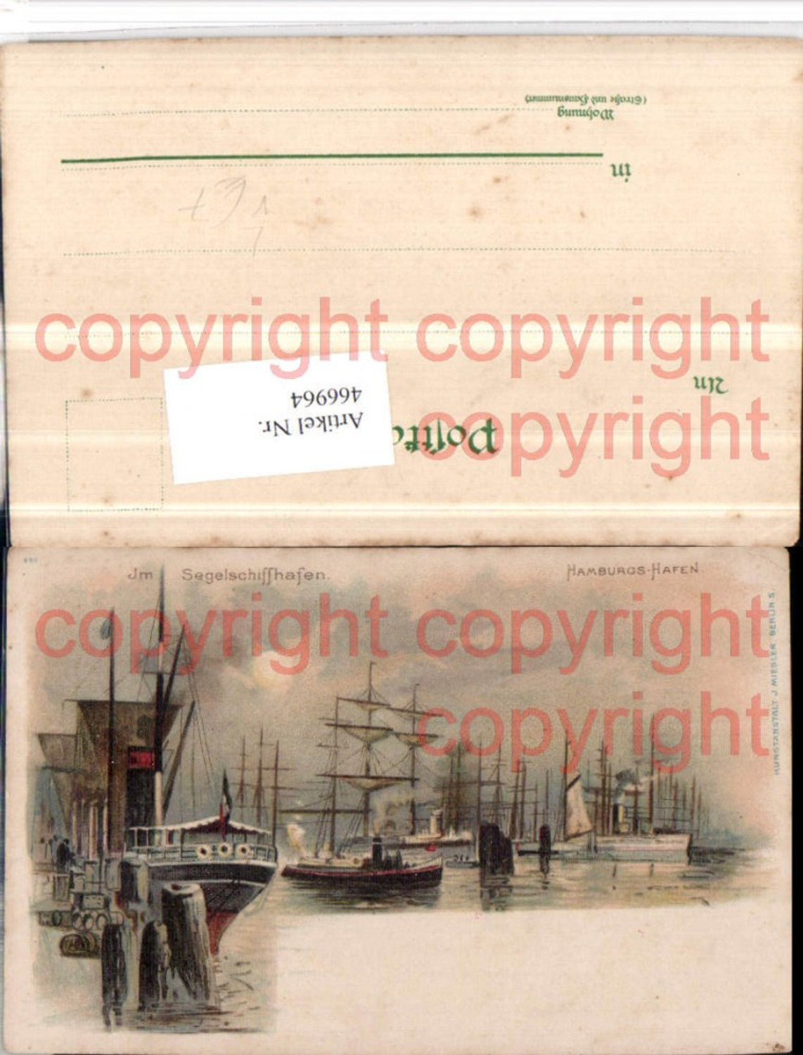 466964,Künstler Litho Hamburg Hafen Segelschiffe pub J. Miesler Berlin