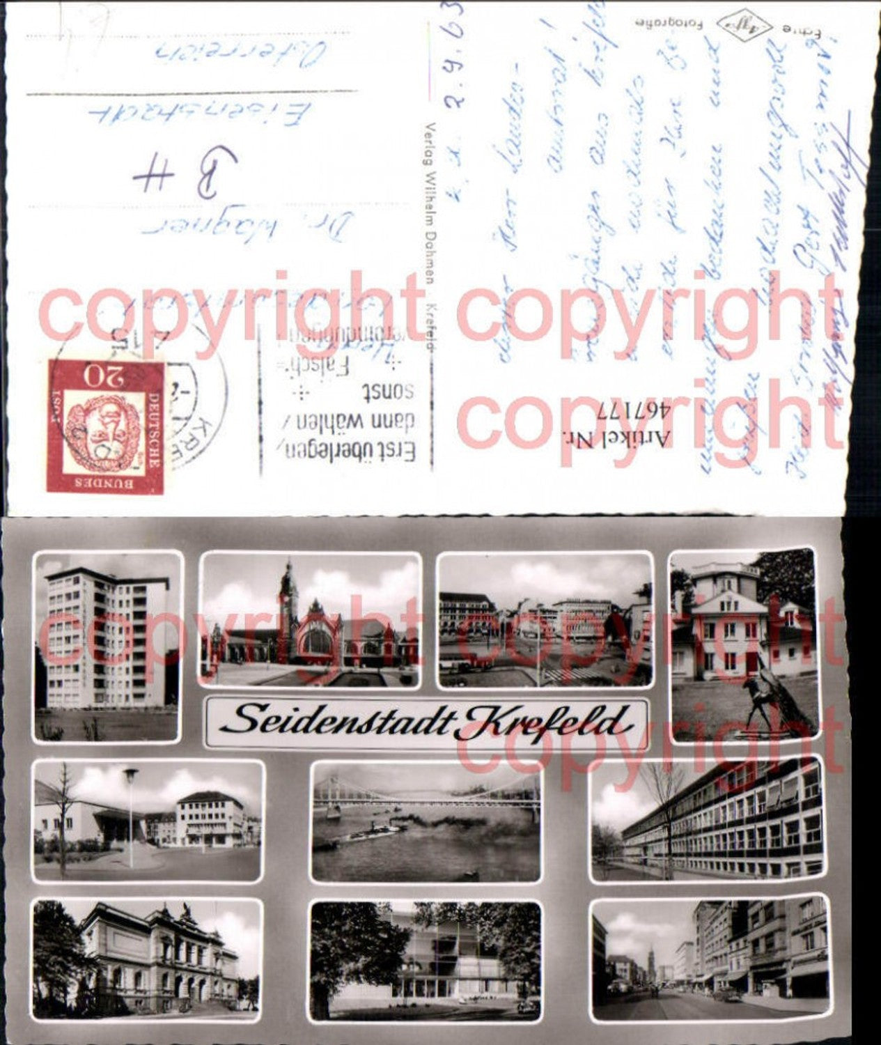 467177,Krefeld Bahnhof Brücke Gebäude Mehrbildkarte