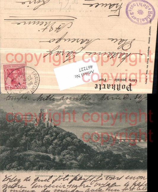 467227, Heidelberg Schloss Mondschein pub Edm. v. König Bahnpost Zug 16 Frankfurt