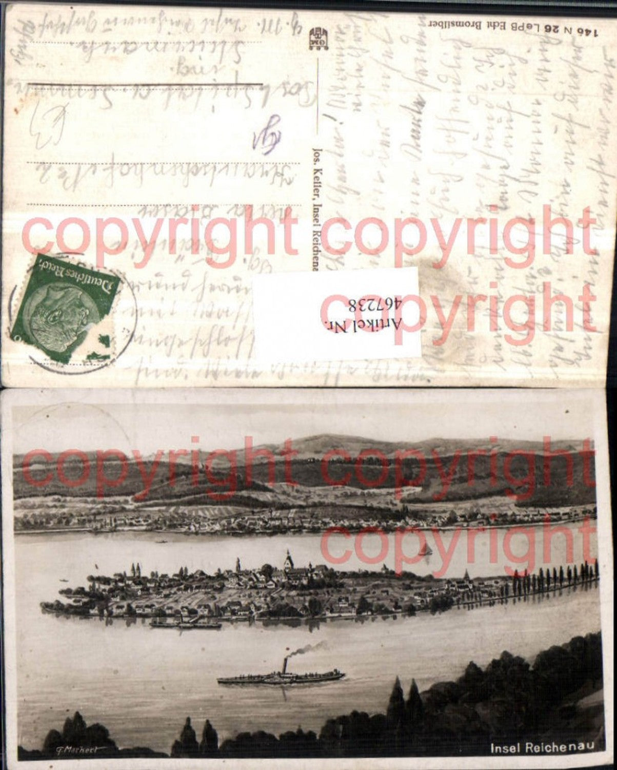 467238,Künstler AK G. Markert Insel Reichenau Totale Dampfer