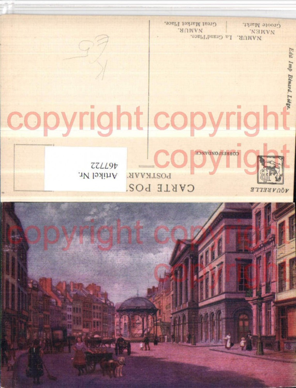 467722,Künstler AK Belgium Namur Grand Place Straßenansicht