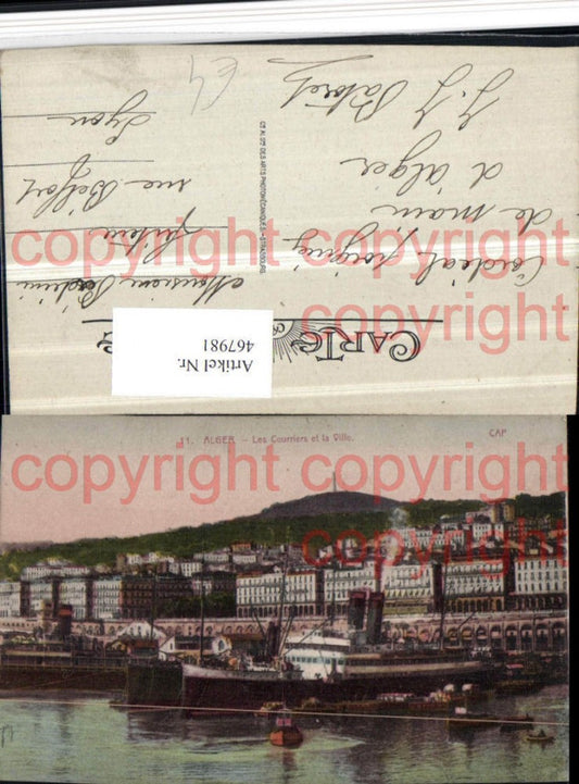 467981,Algeria Alger Algier Les Courriers et la Ville Teilansicht Dampfer