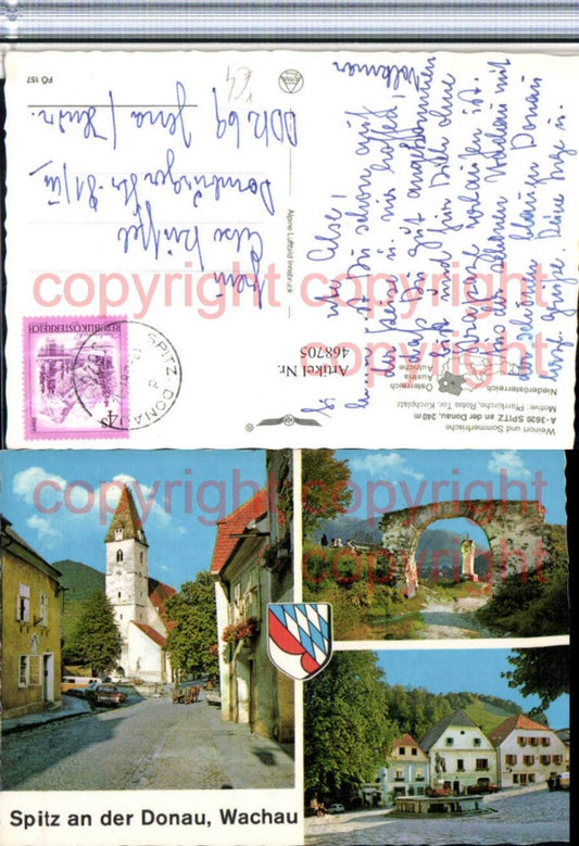 468705,Spitz an d. Donau Kirche Rotes Tor Platz Mehrbildkarte pub Alpine Luftbild 157