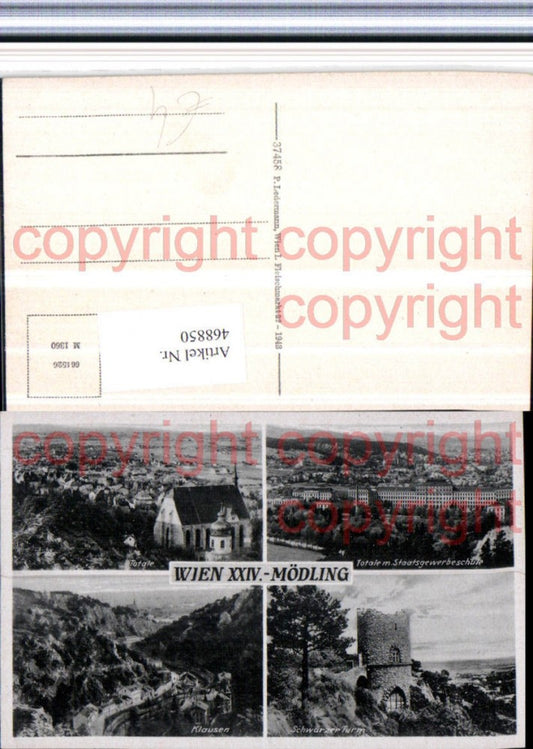 468850,Mödling Totale Kirche Staatsgewerbeschule Mehrbildkarte