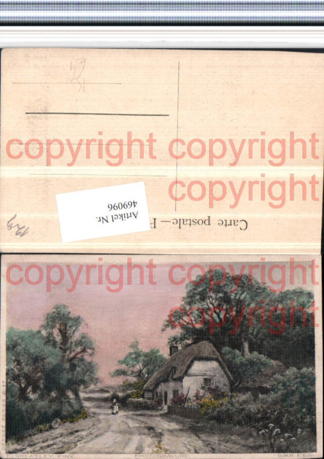 469096,Künstler AK E. Greasley Landschaft Haus