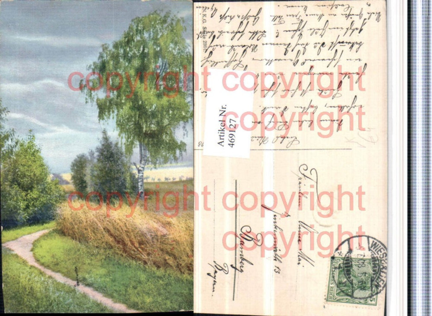 469127,Künstler AK Landschaft Wegpartie Birke pub NKG 2301