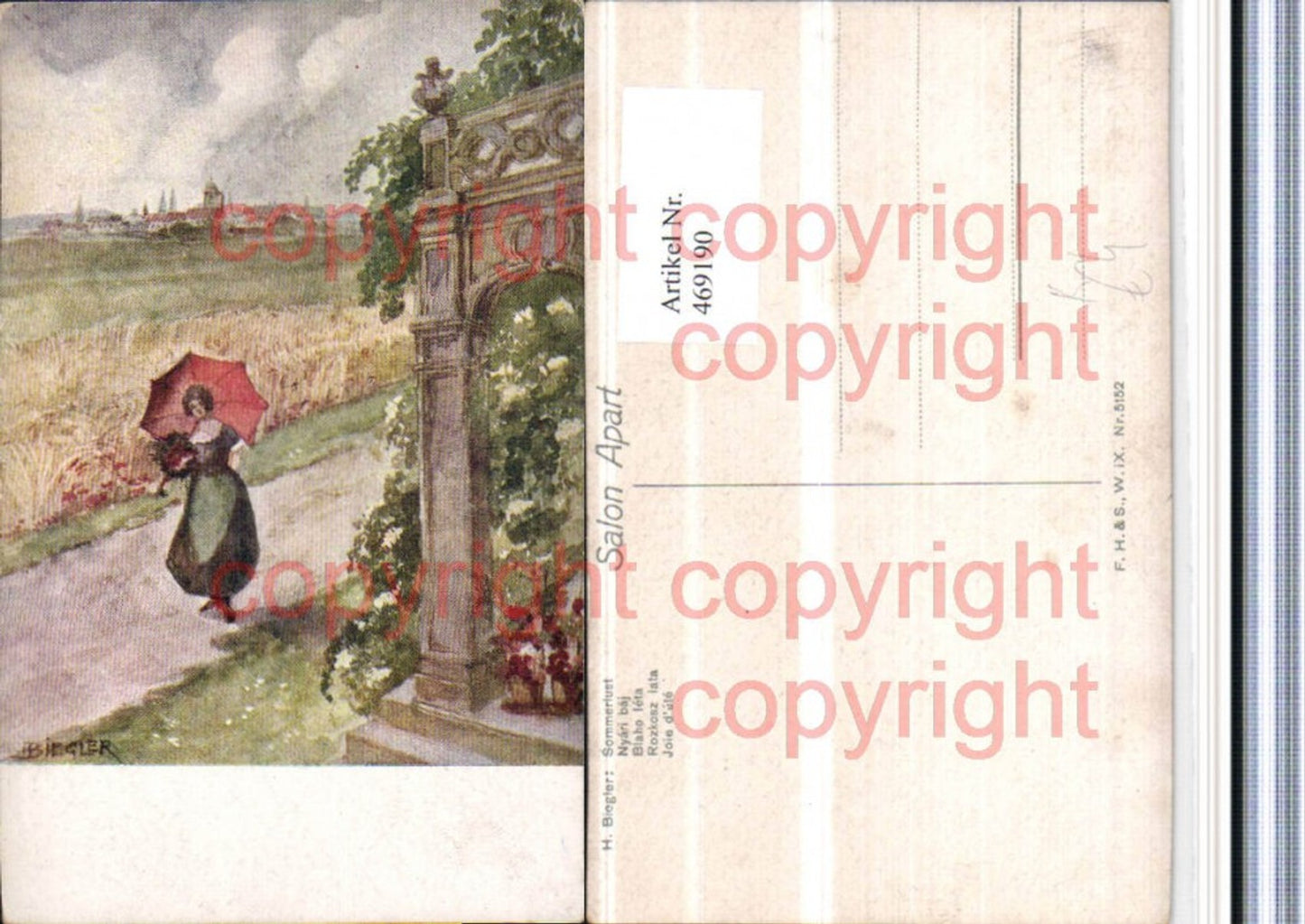 469190,Künstler AK H. Biegler Sommerlust Frau Schirm Landschaft