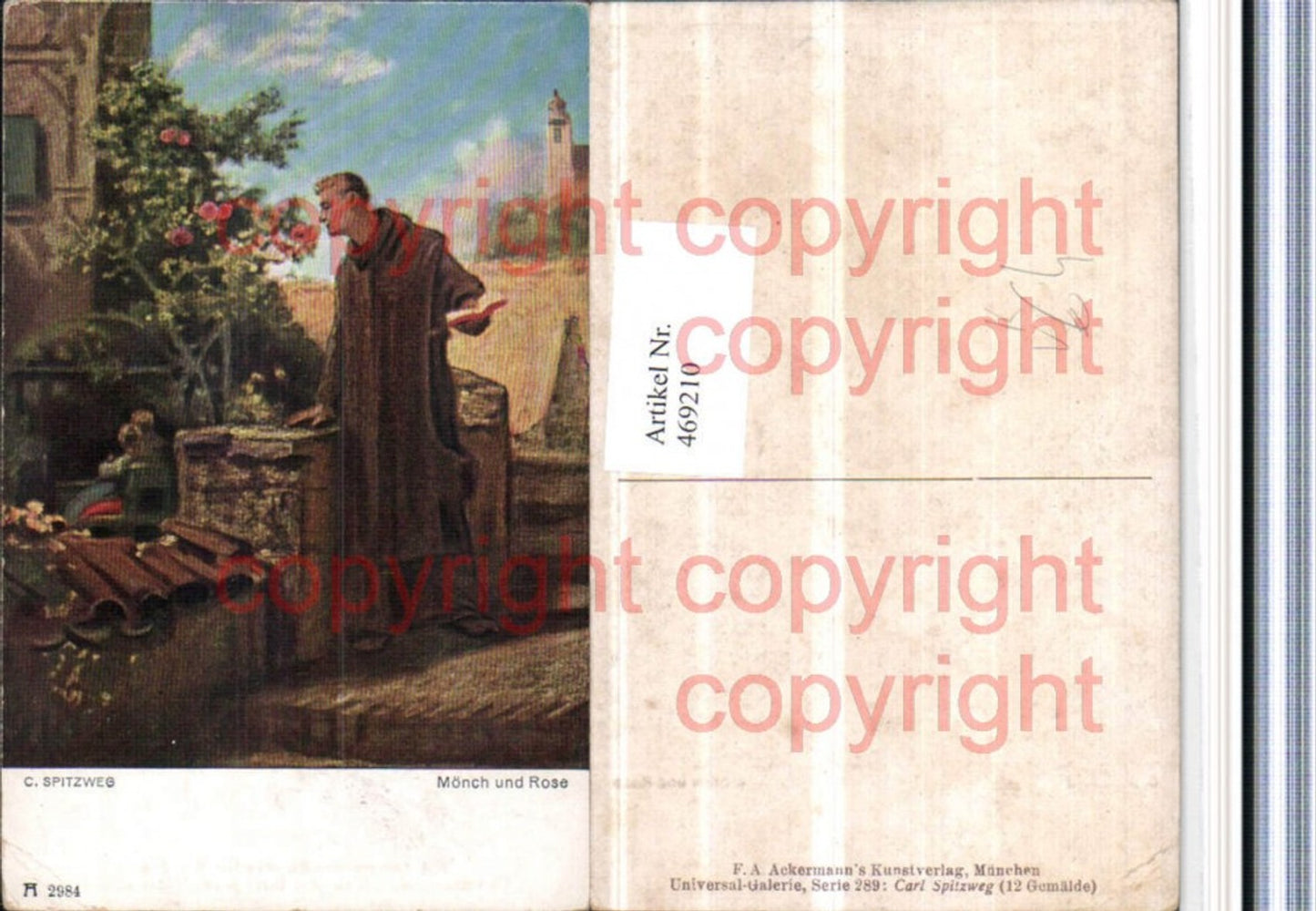 469210,Künstler AK C. Spitzweg Mönch und Rose pub Ackermann 2984