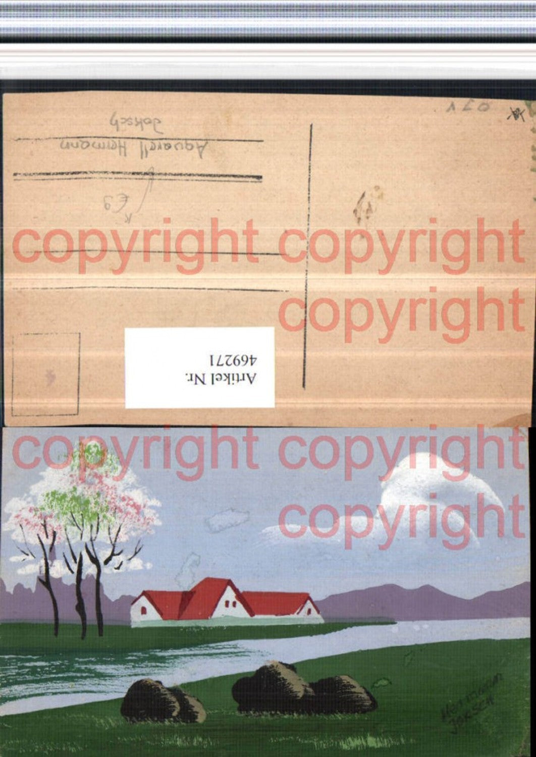469271,Künstler AK Handgemalt Hermann Joksch Landschaft Haus Bäume