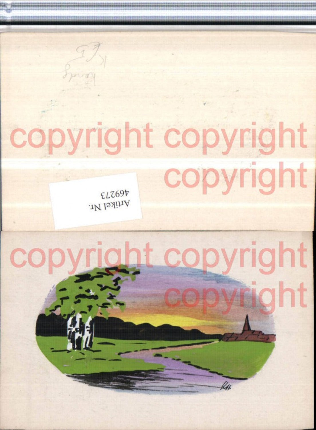 469273,Künstler AK Handgemalt Landschaft Bach Bäume