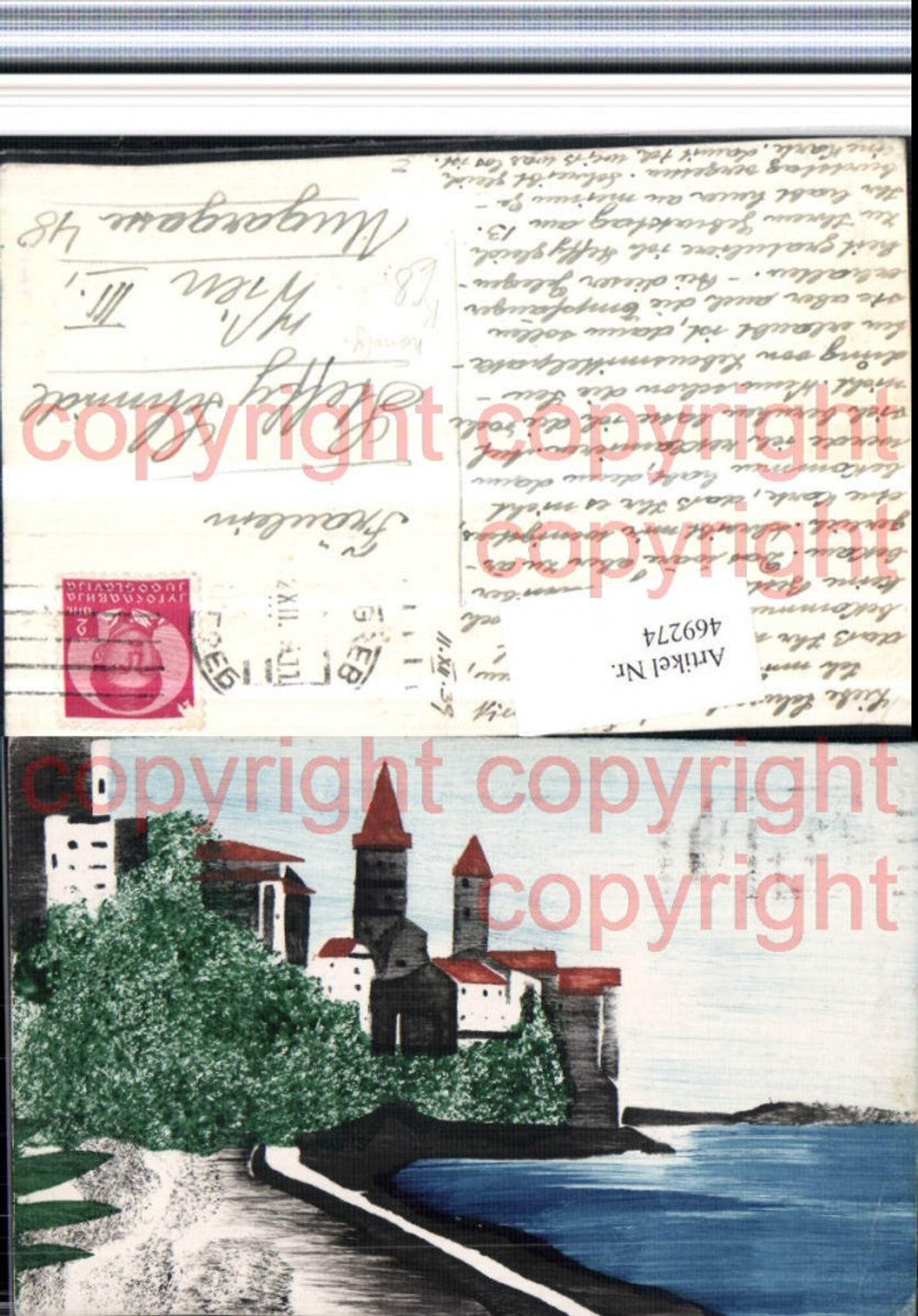 469274,Künstler AK Handgemalt Stadt Türme See
