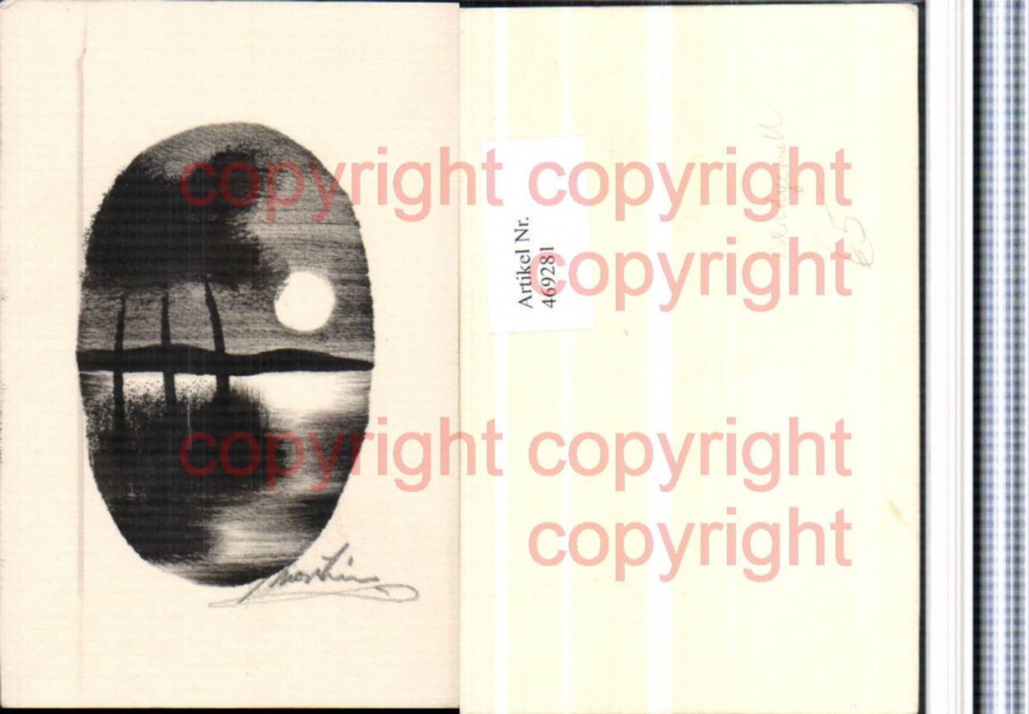469281,Künstler AK Handgemalt Landschaft See Bäume Mondschein