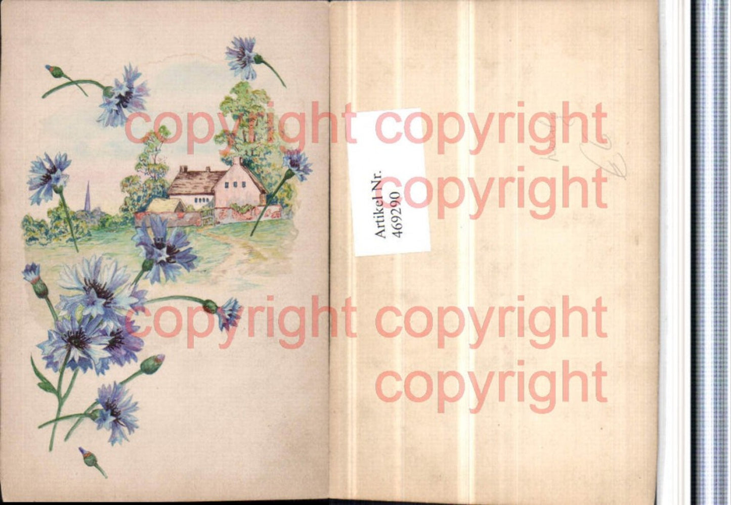 469290,Künstler AK Handgemalt Landschaft Haus Kornblumen Blumen