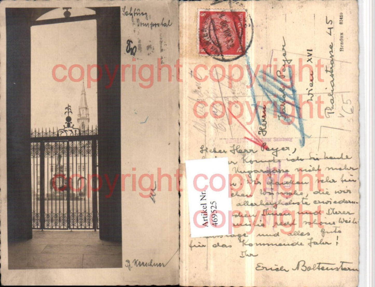 469525, Salzburg Cathedral Portal Gate Pub B. Kerschner Stamp back return