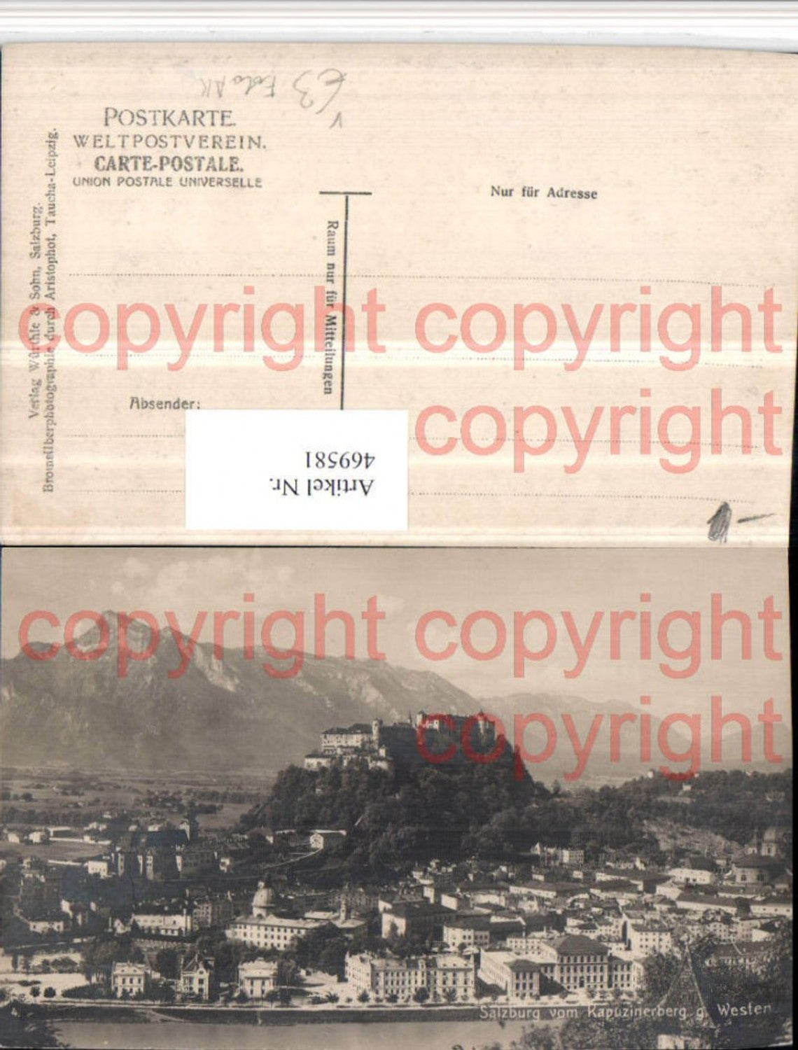 469581,Foto AK Salzburg Totale m. Festung Bergkulisse pub Würthle Sohn