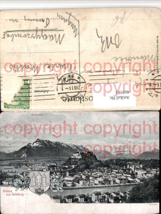 469583,Salzburg Wappen Totale m. Festung geg. Untersberg Bergkulisse