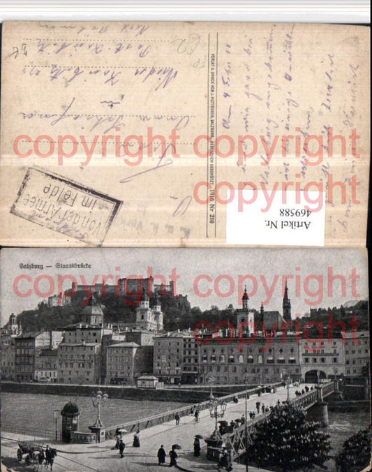 469588,Salzburg Teilansicht Brücke m. Festung Feldpost Verköstigungen