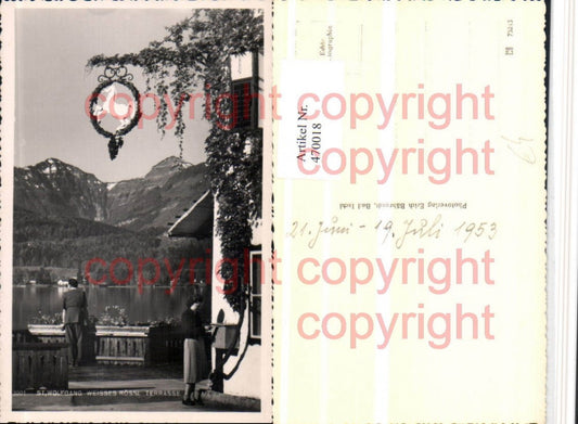 470018,St. Wolfgang Weisses Rössl Terrasse Briefkasten Bergkulisse