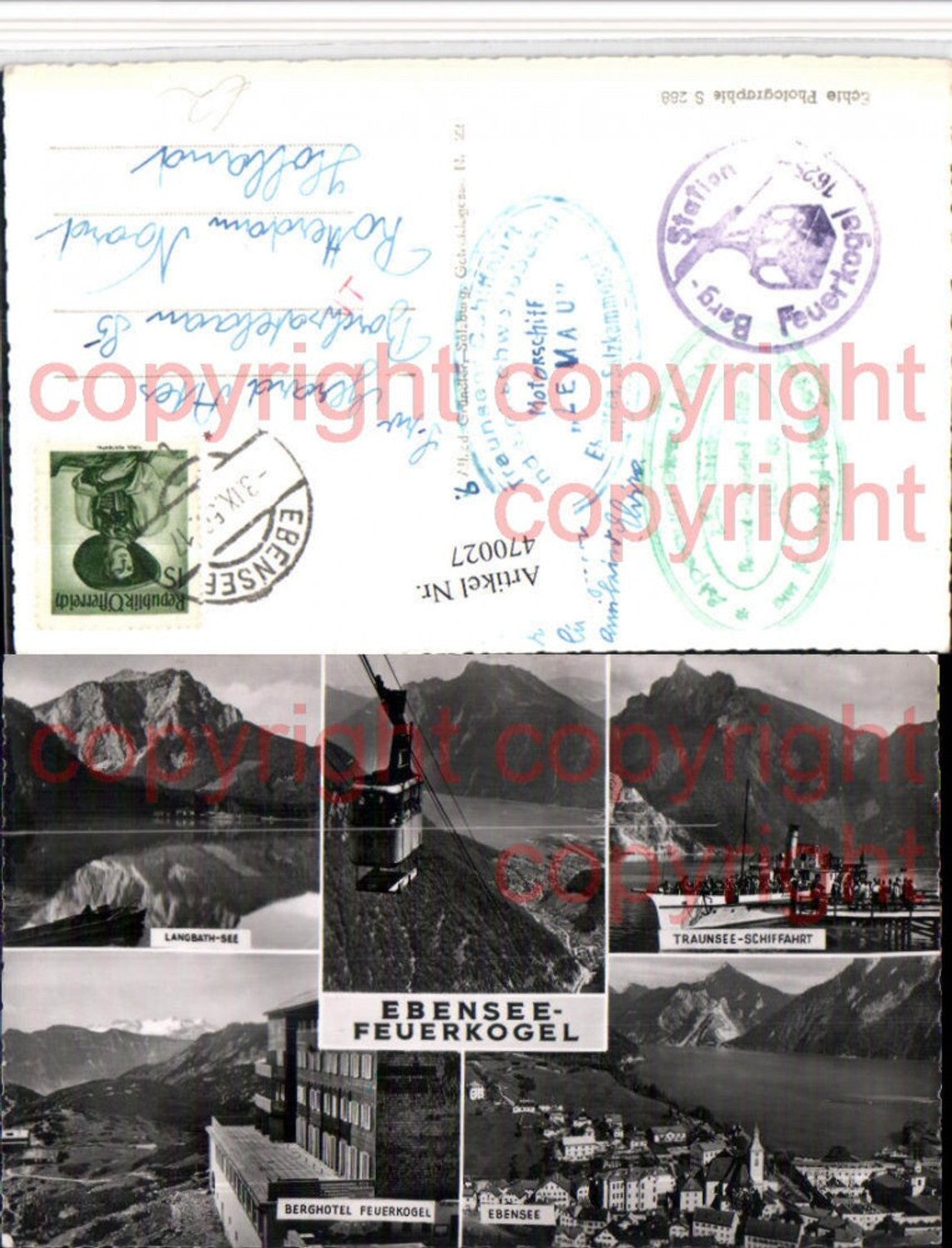 470027,Ebensee Totale Feuerkogel Seilbahn Dampfer Mehrbildkarte