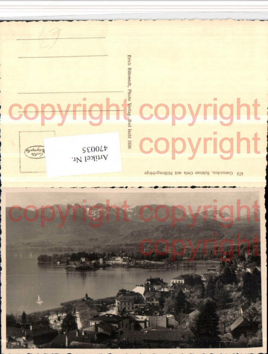 470035,Gmunden Teilansicht m. Schloss Orth Ort Bergkulisse